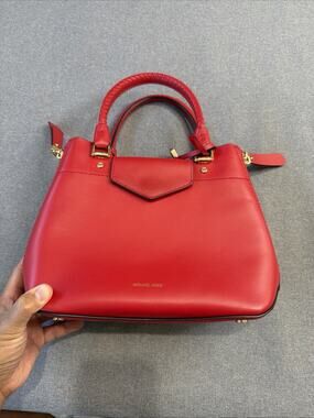 Michael Kors Blakely Leather Satchel in Red Handle Bag Gold Hardware Bag Charm